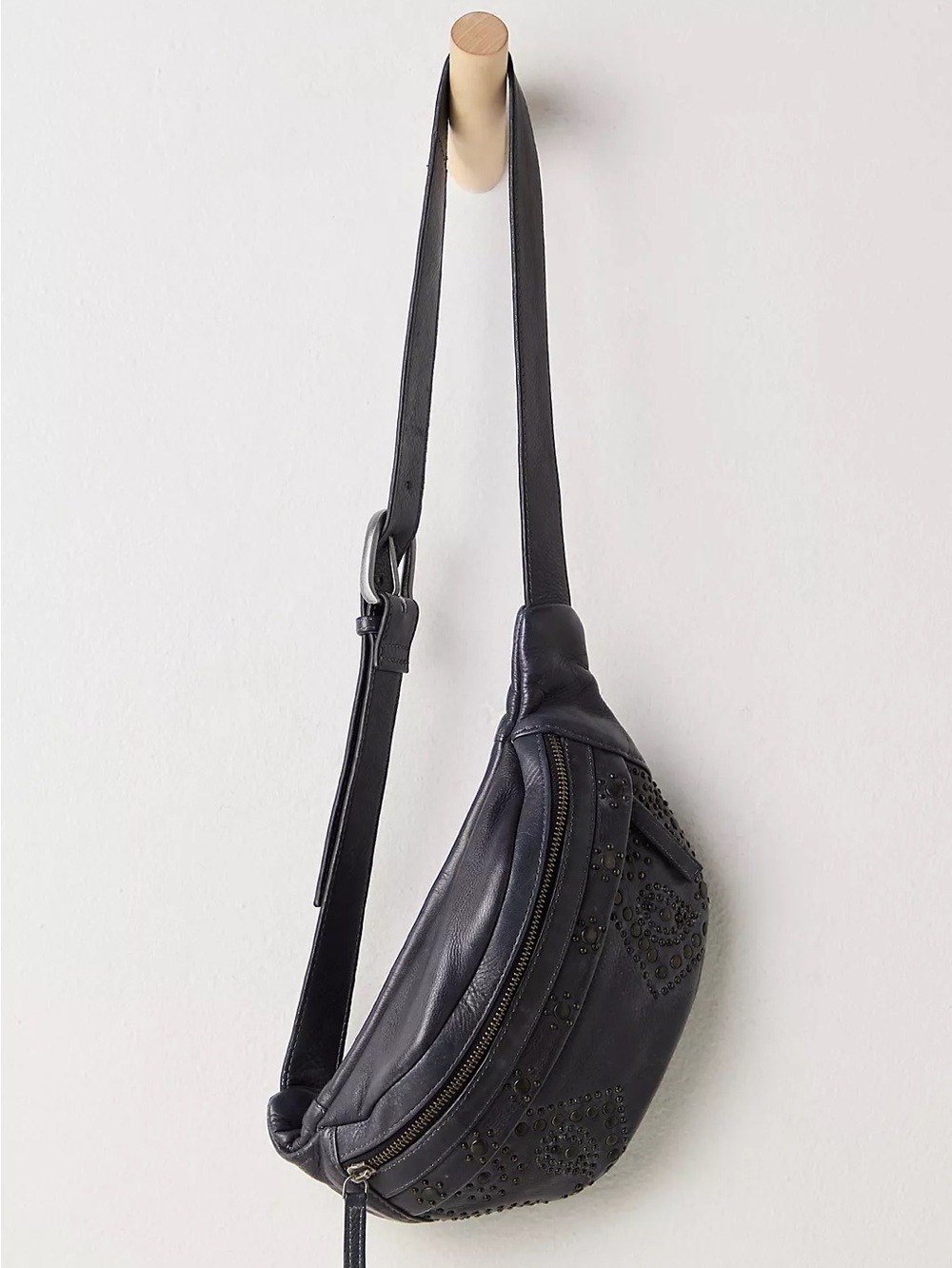 NWT FREE PEOPLE Ana Adorned Leather Sling Bag | Black MSRP $98